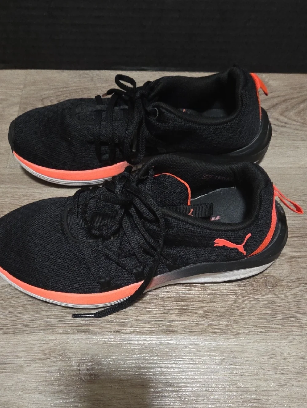 Puma Black Athletic Sneakers with Coral Accents